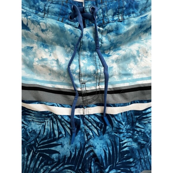 Speedo Men’s Blue Tropical Striped Mesh Lined Drawstring Swim Trunks Size 2XL - Picture 3 of 10